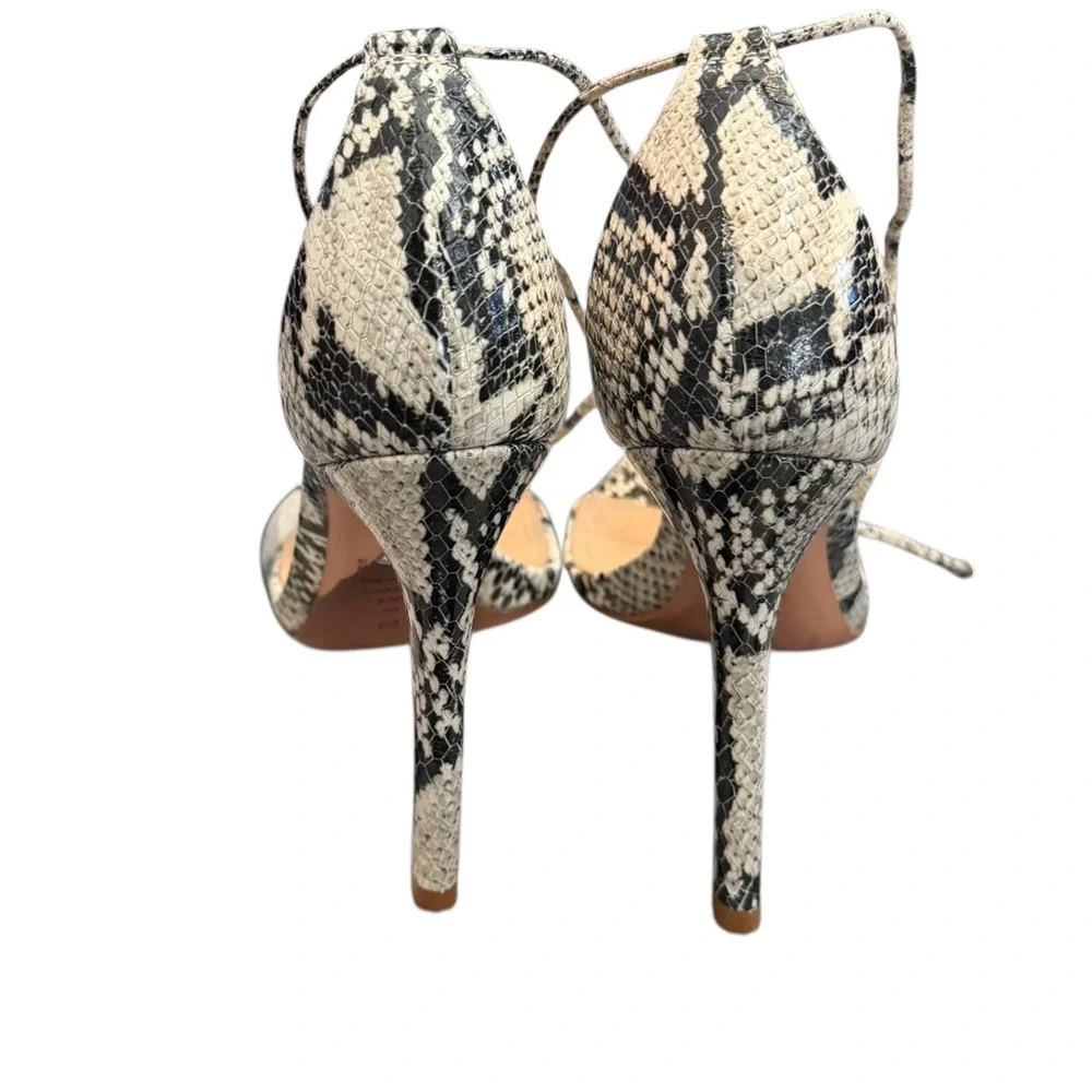 Schutz Josseana Snakeskin Lace-Up Heels Open-Toe Stilettos Shoes Heels